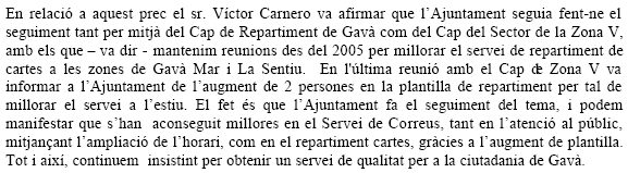 Resposta de V&iacute;ctor Carnero (PSC) sobre els problemes en el servei de correus a Gav&agrave; Mar